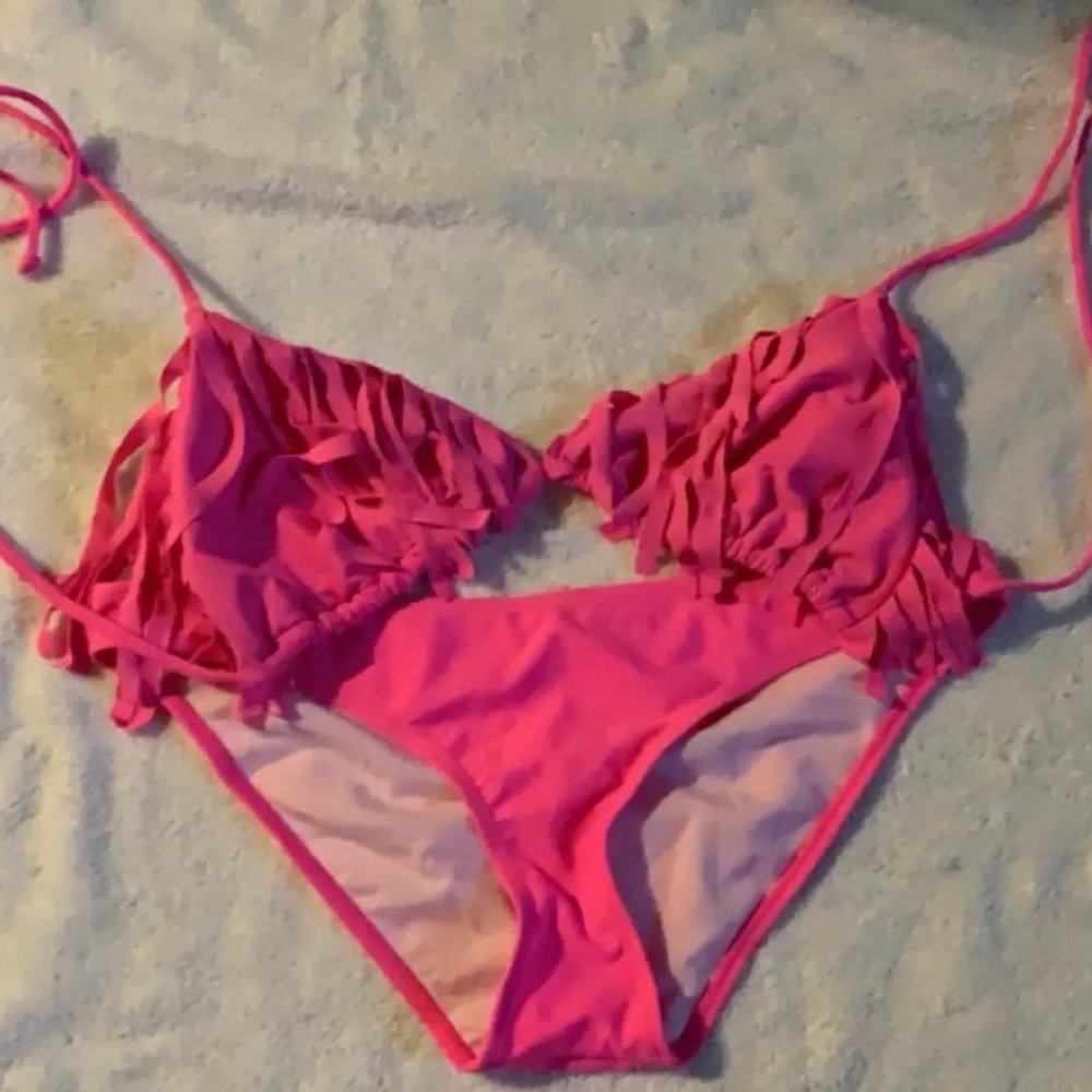 Pink Fringe Bikini Suit